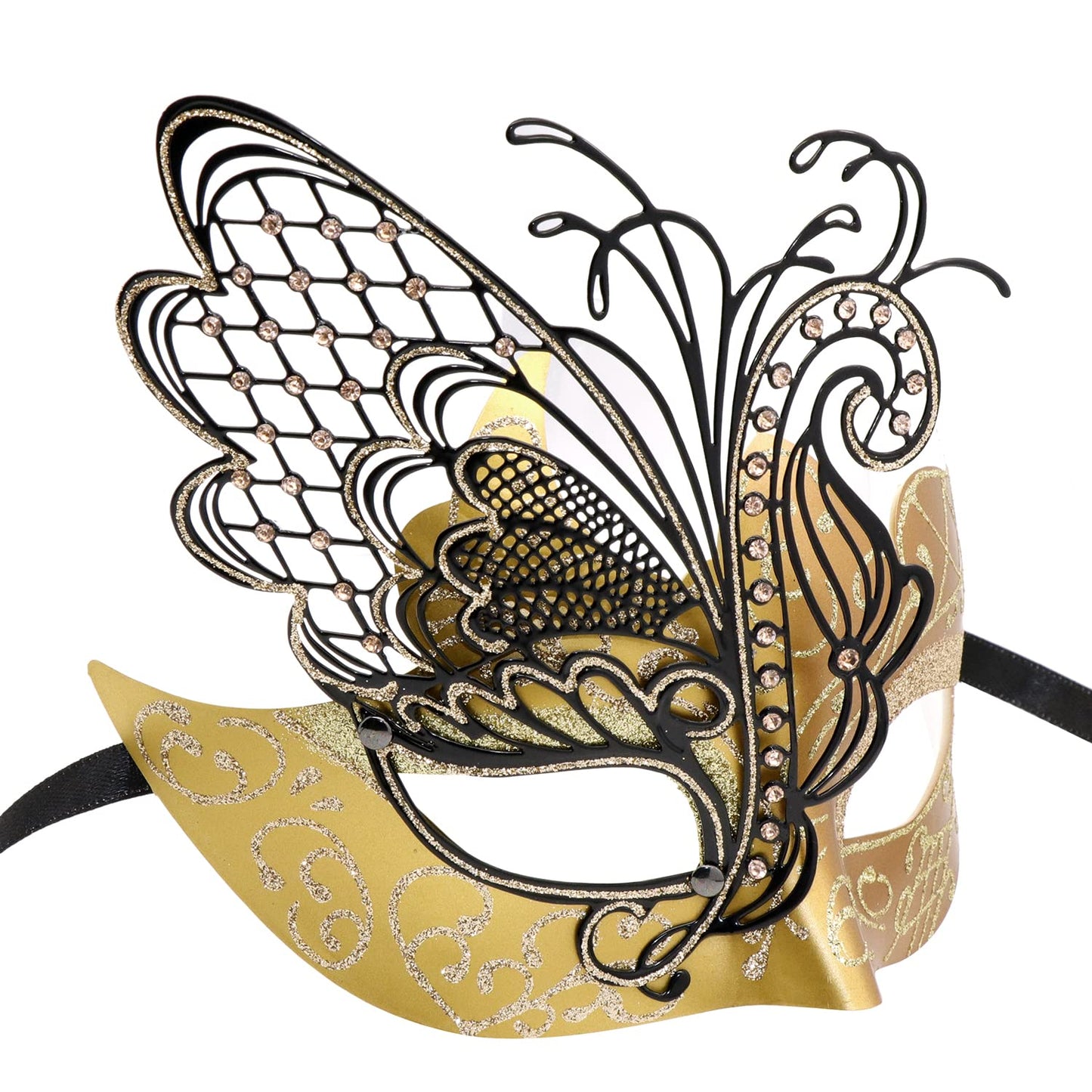 Mysterious Venetian Butterfly Lady Masquerade Halloween Party Mask Evening Prom Ball Mask Bar Costumes Accessory (Black-Gold)