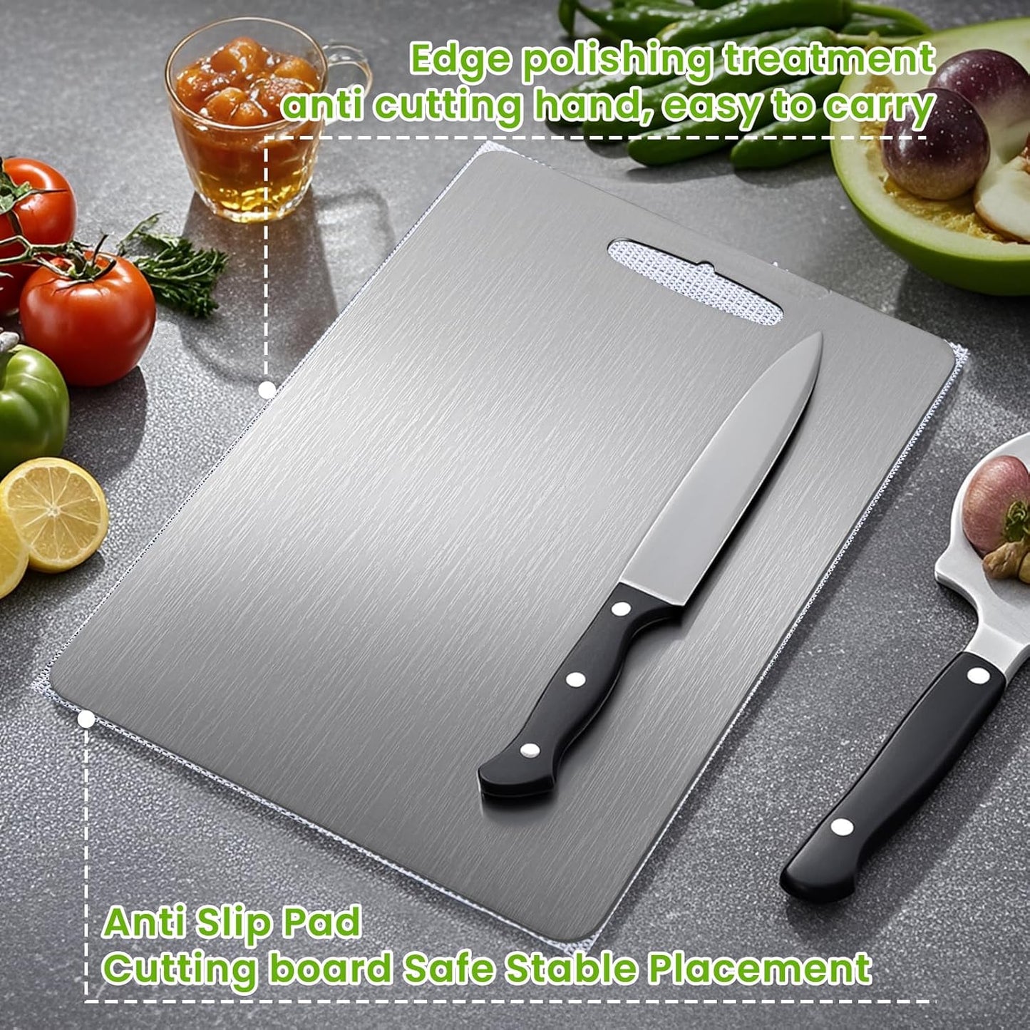 2 Pack Titanium Cutting Boards 100% Pure Titanium for Kitchen .Cutting Edge Hygiene & Durability.Double sided food-grade Cutting Board For Meats Fruits And Vegetables. Easy to Clean (18 * 12)