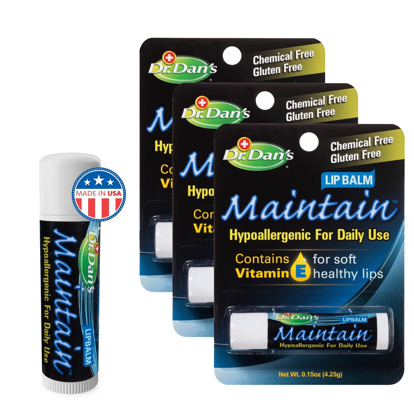 Dr. Dan's Maintain Lip Balm - Perfect for Everyday and Cortibalm aftercare, Mild Ingredients & Beeswax, Vitamin E Enriched for M