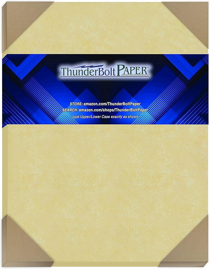 50 Gold Parchment 65lb Cover Weight Paper 8" X 10" (8X10 Inches) Photo|Picture-Frame Size - Printable Old Parchment Semblance