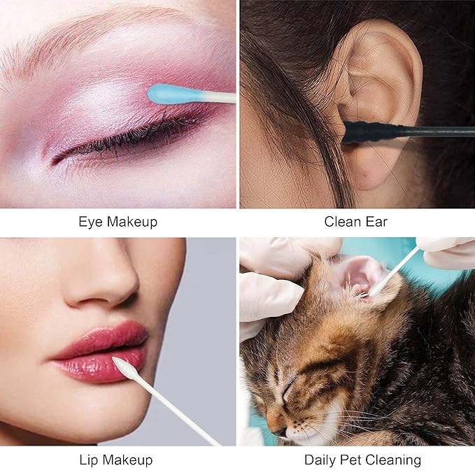 Cotton Swabs Spiral - 600 Count Organic Cotton Buds Double Side Tightly Wrapped Cotton Tips Paper Stick Soft Gentle Lint-Free Cruelty-Free, Round & Spiral (White)