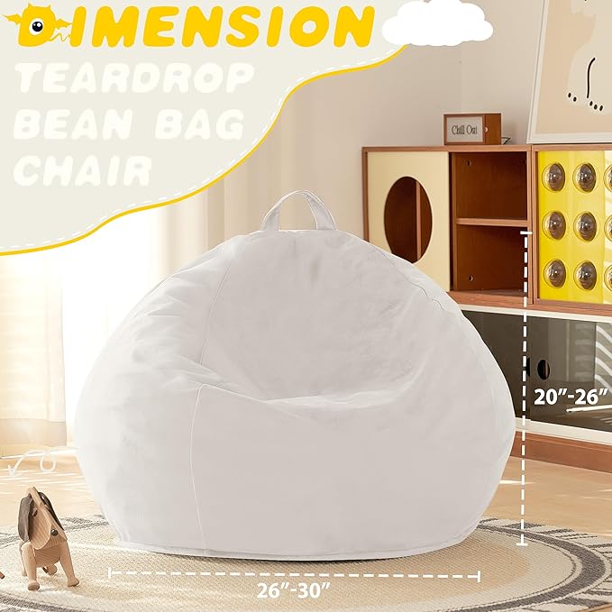 HABUTWAY 2FT Bean Bag Chair, 2' Beanbags Small Bean Bag Chairs with Filling, Teardrop Bean Bag Chair Luxurious Velvet Ultra Soft Fur with Removable Cover (Beige)