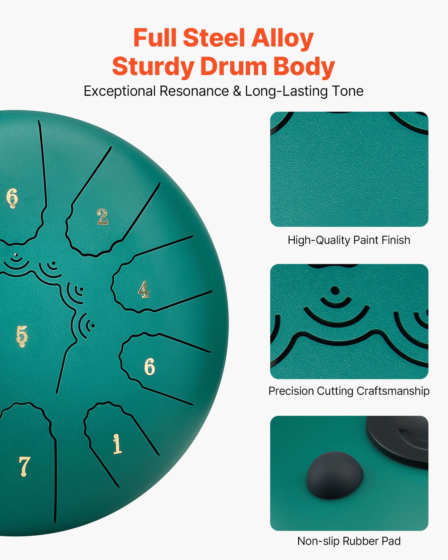 Vevor Steel Tongue Drum, 10 In 11 Notes Rain Drum For Outside Garden, C Major Musical Drums With Music Book & Mallets, Percussio