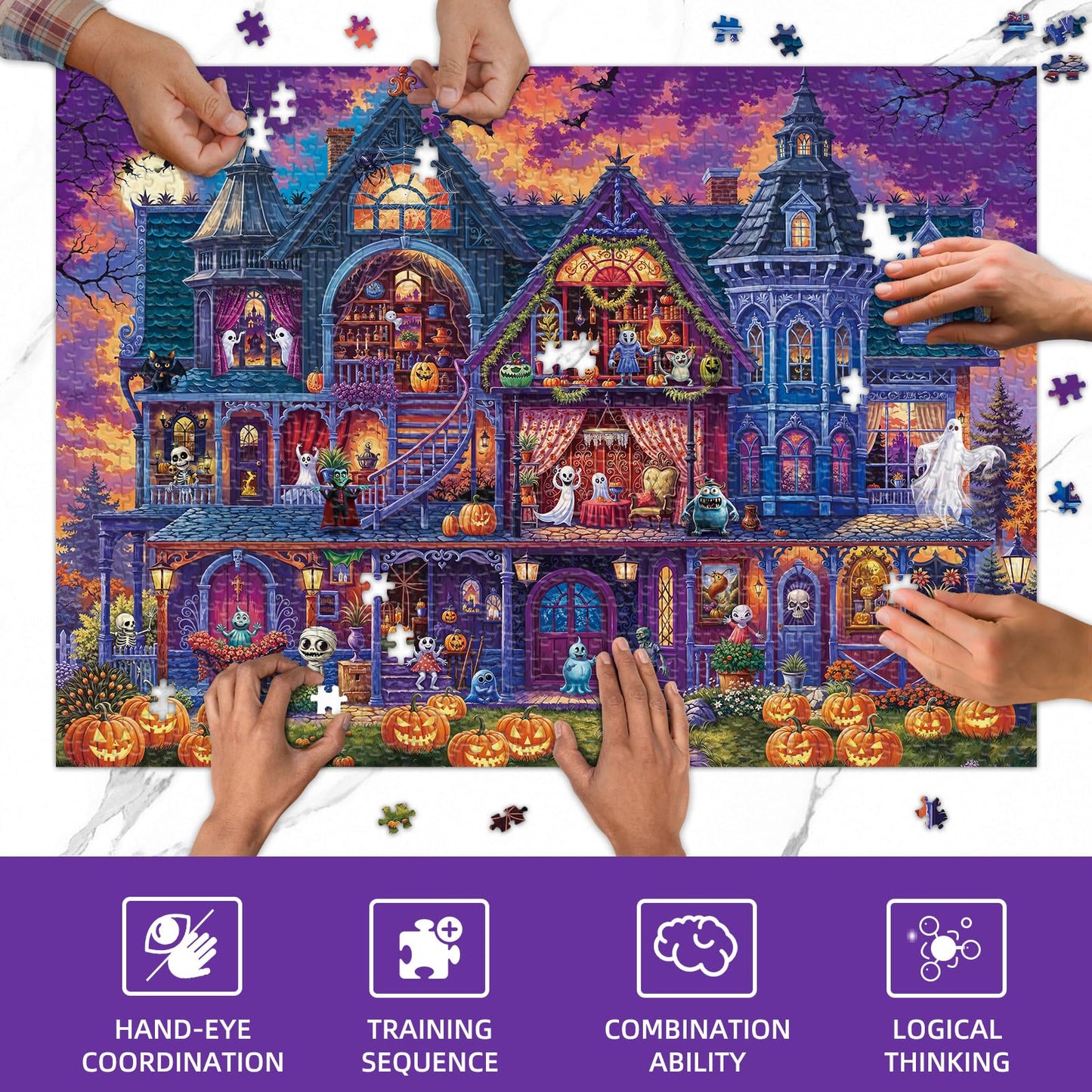 Halloween Night Jigsaw Puzzle for Adults 1000 Pieces - Monster House, Challenging Puzzle for Game Nights, for Kids Ages 14 Years and Up