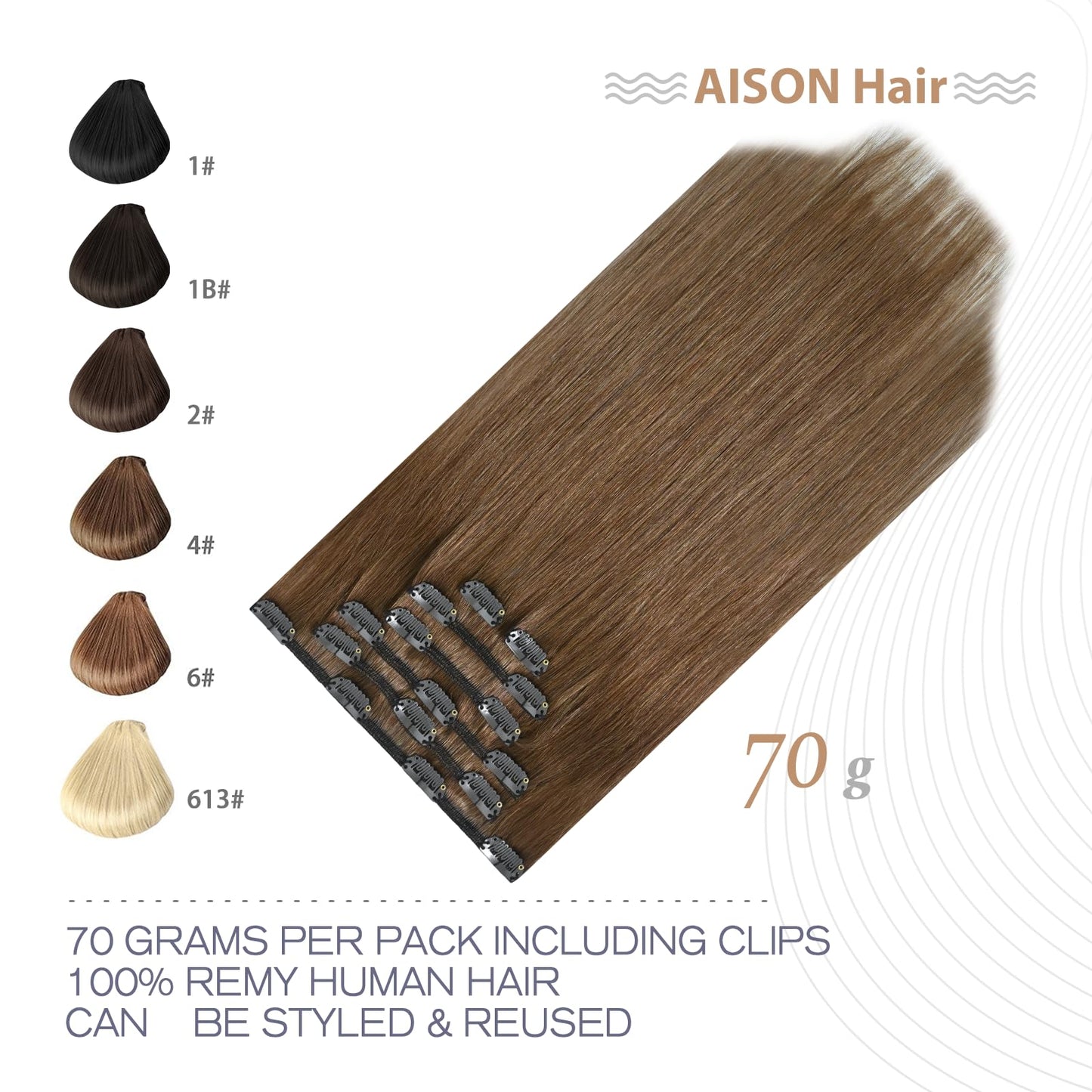 Aison Light Brown Clip in Hair Extensions Real Human Hair 7pcs Remy Hair 16clips for Women #6 Chestnut Brown Hair Extensions Rea