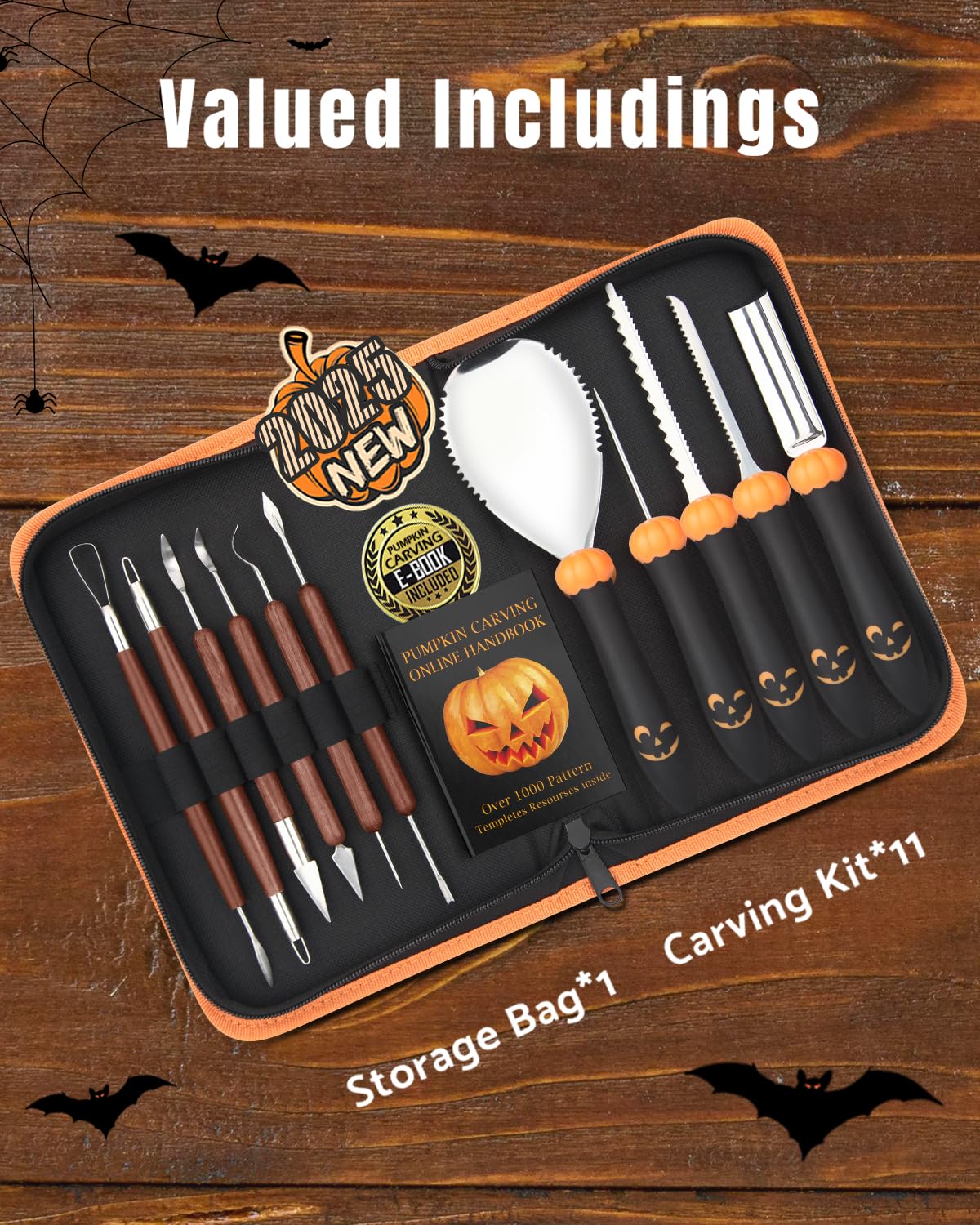 Upgraded Pumpkin Carving Kit for Adults & Kids with Professional Detail Sculpting Tools, Heavy Duty Stainless Steel Knife Set with Carrying Case for Halloween Decoration