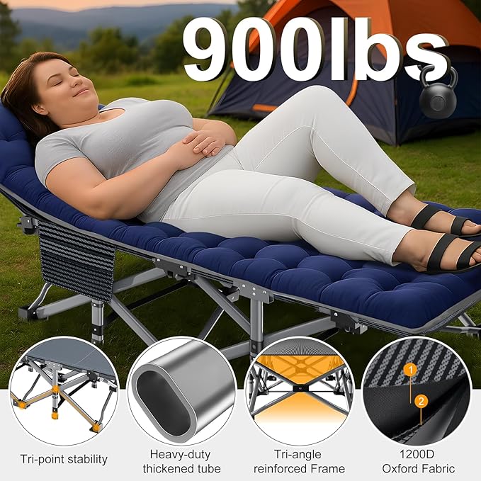 ABORON Camping Cot for Adult 28" Extra Wide, 2PK Heavy-Duty 1200D Oxford Cot for Sleeping, Portable Folding Camp Bed with Mat & Carry Bag