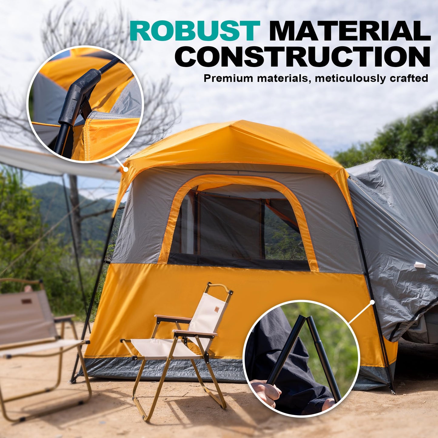 uniHimal SUV Tent for Camping,Waterproof PU2000mm, Fits 5-8 People,Spacious Double Layer Design, Includes Rainfly & Storage Bag, 8FT L x 8FT W x 7.2FT H,Orange
