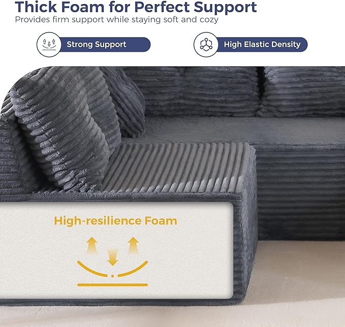 MAXYOYO 132" Oversize Modular Sectional Couch with L-Shape Chaise, Modern Boneless Couch for Living Room, Sofa in A Box, Oversized Sofa Sleeper with Deep Seat, No Assembly Required, Dark Grey