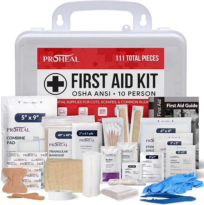 OSHA Compliant First Aid Kit - 10 Person, Type III, ANSI Class A Emergency Kit for Truck, Car, Construction Site - 111 Ess...