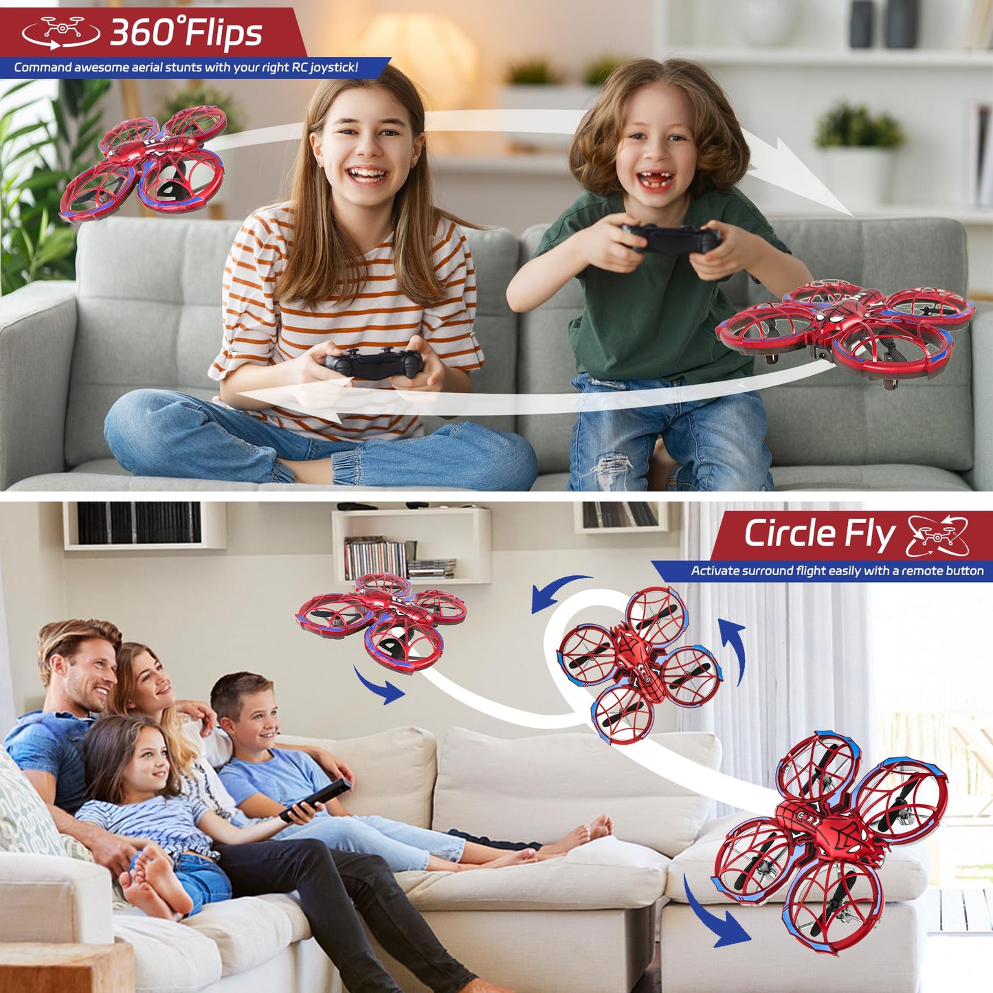 Spider Mini Drone for Kids, Indoor Drones with 2 Batteries, RC Helicopter with Altitude Hold, 3D Flips, Headless Mode, 3 Speed, RC Quadcopter Birthday Gifts Outdoor Toys for Beginners 8-12 Boys Girls