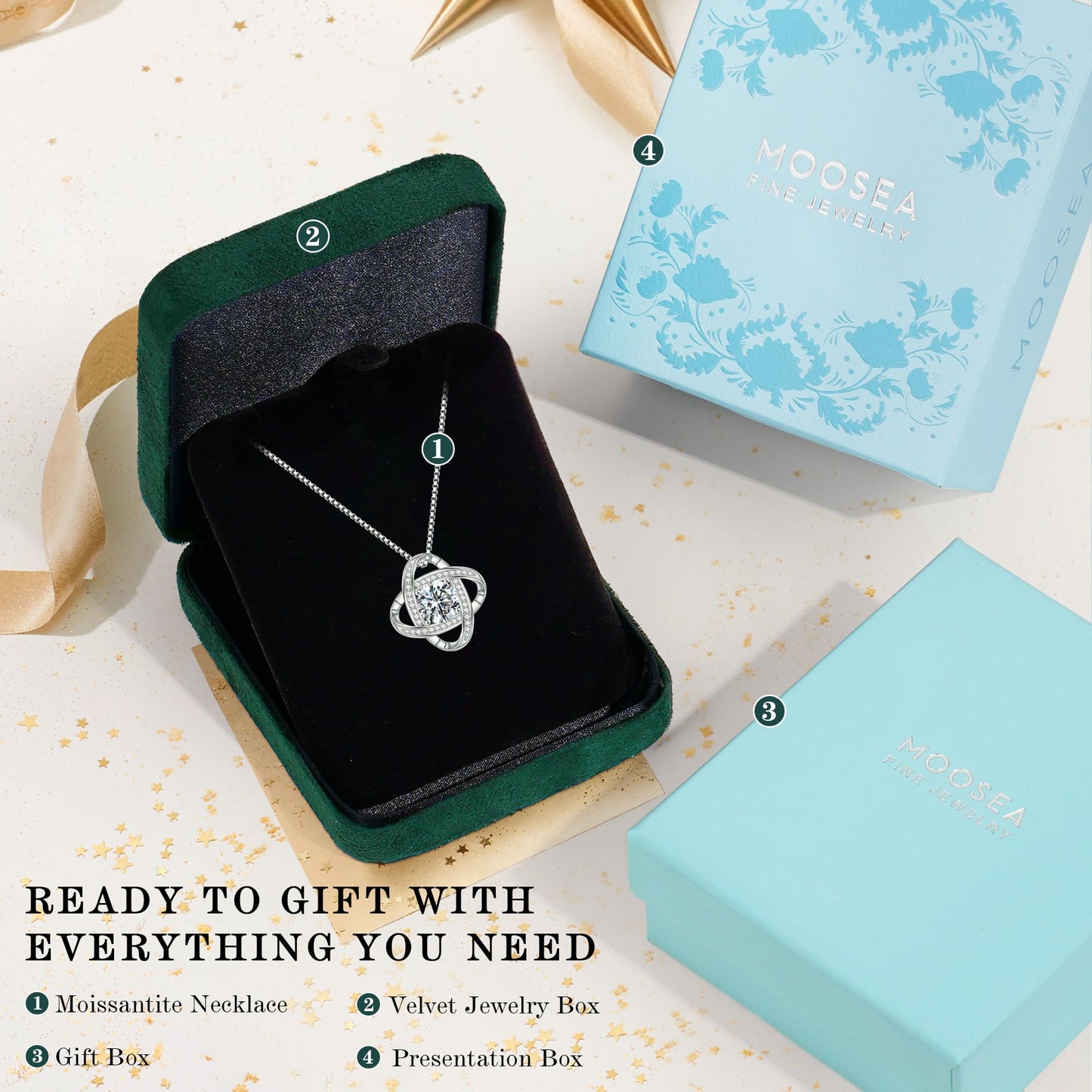 MOOSEA Anniversary Birthday Gifts for Women Wife, 1ct Love Knot Moissanite Necklace Anniversary Birthday Gifts for Women Wife Mom Girlfriend Grandma Wedding Anniversary Moissanite Jewelry Gift