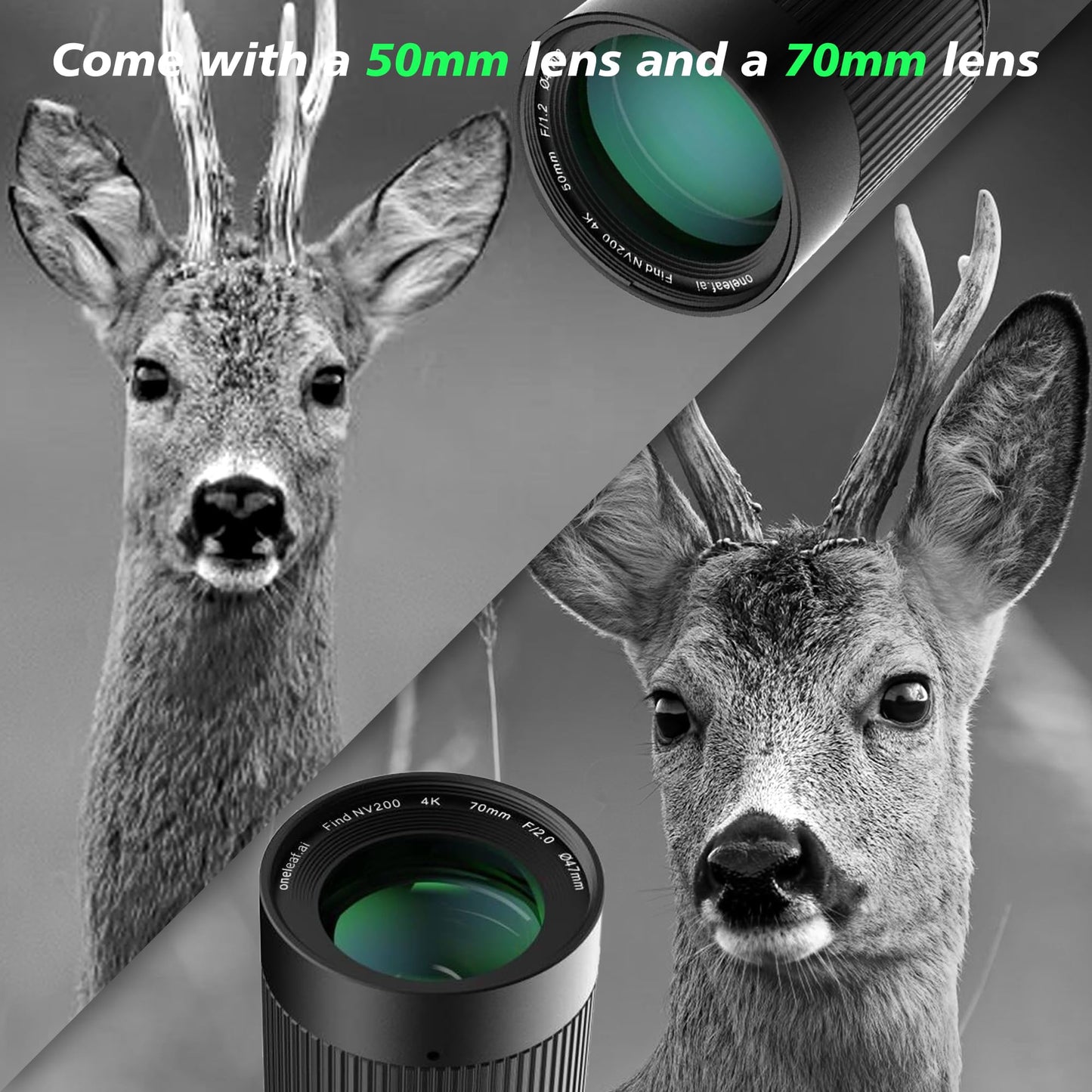 oneleaf.ai Find NV200 4K 50mm & 70mm Day/Night Vision Binoculars with Rangefinder