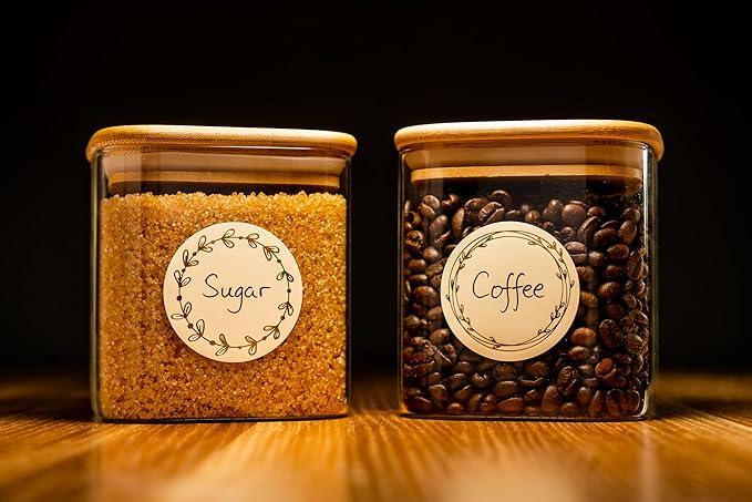 MONEST Waterproof & Oil Resistant Jar & Lid Stickers - Pantry/Canning, Spice & Bottle Labels (Golden Flower)