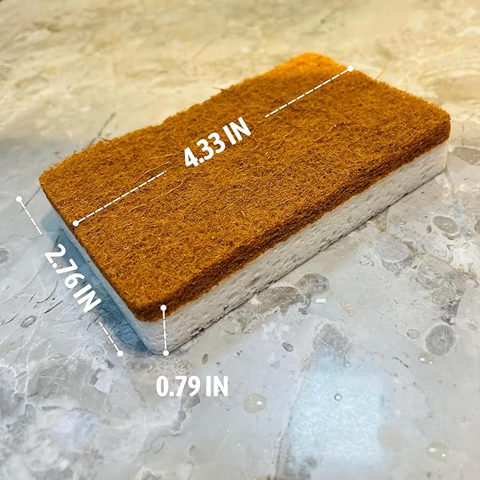 12 PCS Kitchen Sponges for Cleaning, Scrub Sponges for Dishes with Non-Scratch Scourer Pad, Natural Wood Cellulose & Coconut Fiber, for Nonstick Pans, Pots, Cups (2-in-1 Design)