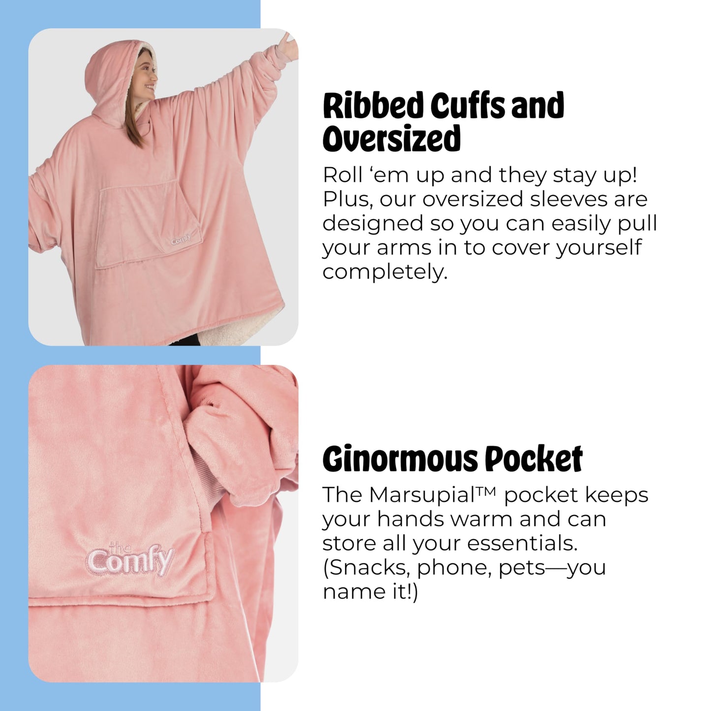 THE COMFY Original | Sherpa Lined Microfiber Fleece Wearable Blanket, Oversized Design with Hood and Pocket, From Shark Tank, for Women & Men, Warm and Cozy Gifts