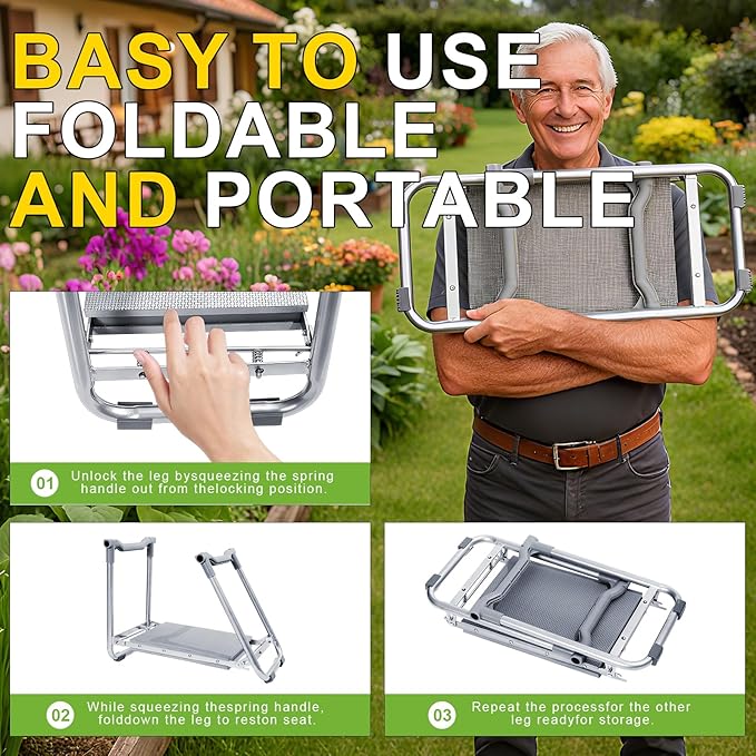 YUFNMKT Garden Kneeler and Seat, Wider Thicker Kneeling Pad, Heavy Duty Garden Stool Includes Gardening Tools Pouch and Bag, Convertible Garden Bench Kneeling Chair/Gifts for Parents Women Seniors