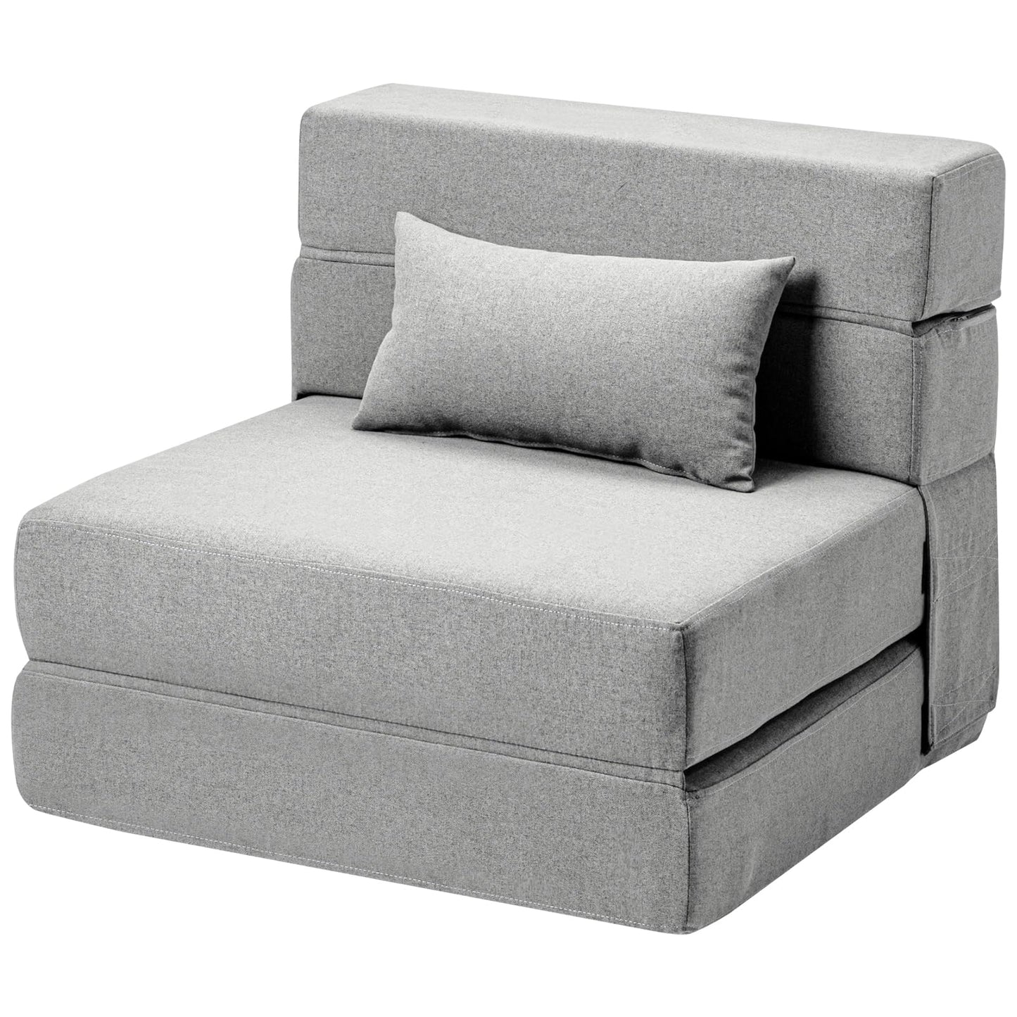 SUYOLS Folding Sofa Bed with Pillow- Convertible Chair Floor Couch & Sleeping Mattress, Foldable Memory Foam Sleeper for Living Room/Dorm/Guest Room/Home Office/Apartment/Loft, Single28, Light Gray