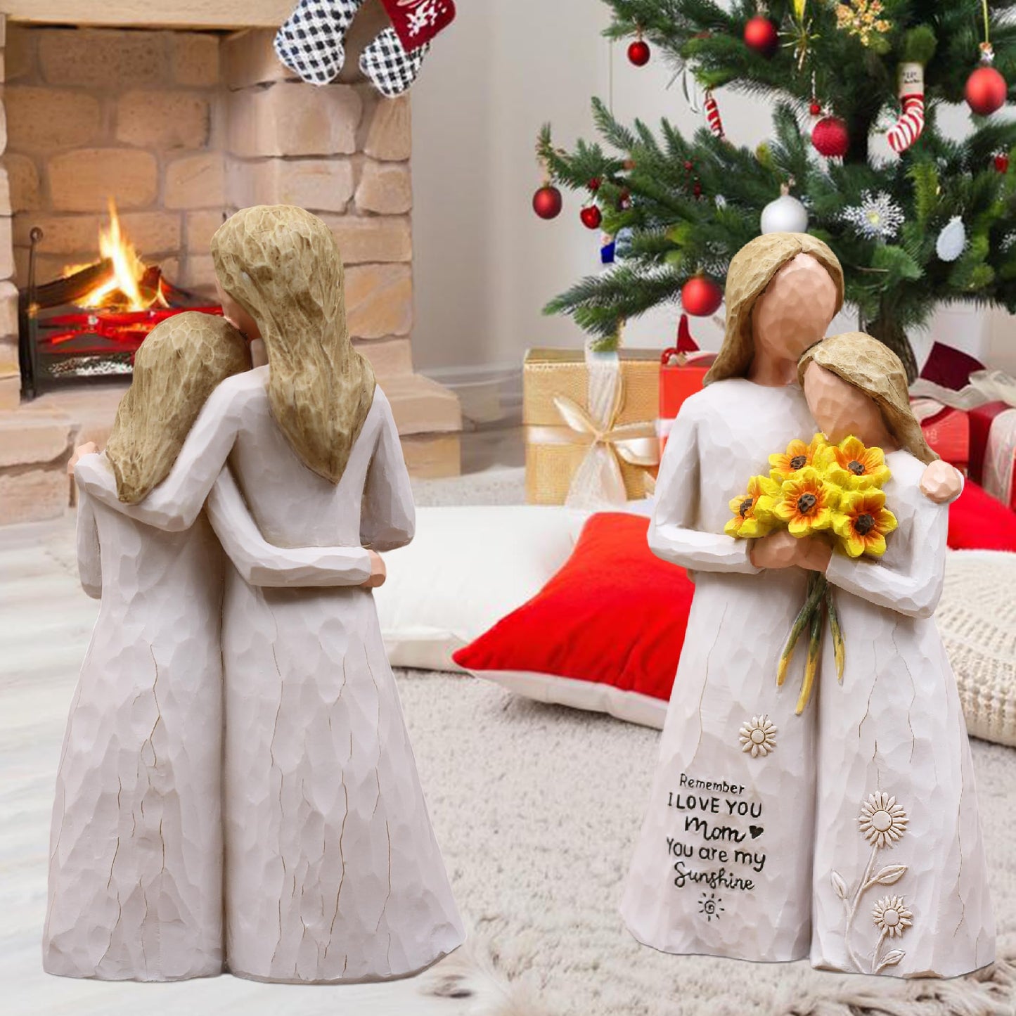 AUMELO Mom Birthday Gifts from Daughter, Gifts for Mom, Hand-Painted Mother Daughter Figurine Holding Sunflowers, 5.7" Resin Statue for Mothers Day, Christmas, Mother of The Bride