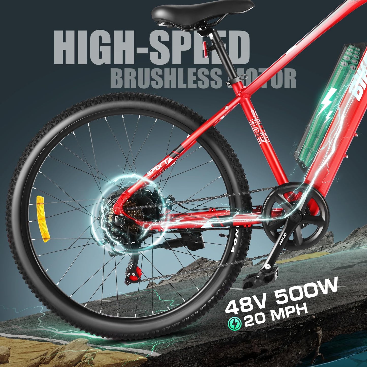 ANCHEER 27.5" Electric Mountain Bike, 750W Motor, 60 Mile Range, 48V/499Wh Removable Battery, LCD Display, Adult eBike, Green