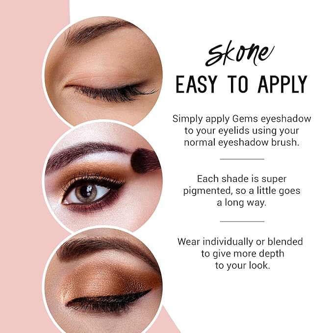 Skone Cosmetics Gems Eye Shadow, Highly Pigmented, Longwear Eye Makeup, Single Eyeshadow with Pro Shimmery Finish - Ultra-Blendable, Slightly Shimmer Shades - Brown Eyeshadow - Chocolate