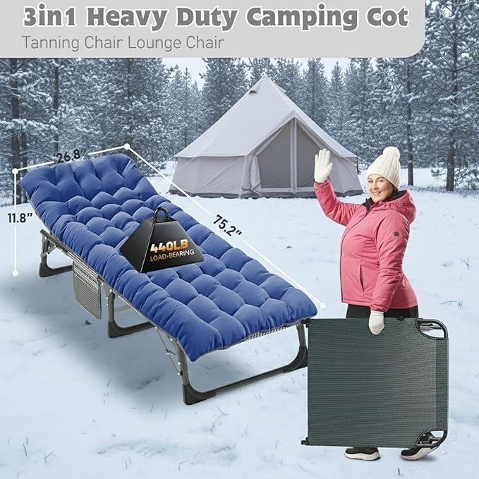 ABORON Camping Cot for Adult 28" Extra Wide, Heavy-Duty 1200D Oxford Cot for Sleeping, Portable Folding Camp Bed with Mat & Carry Bag