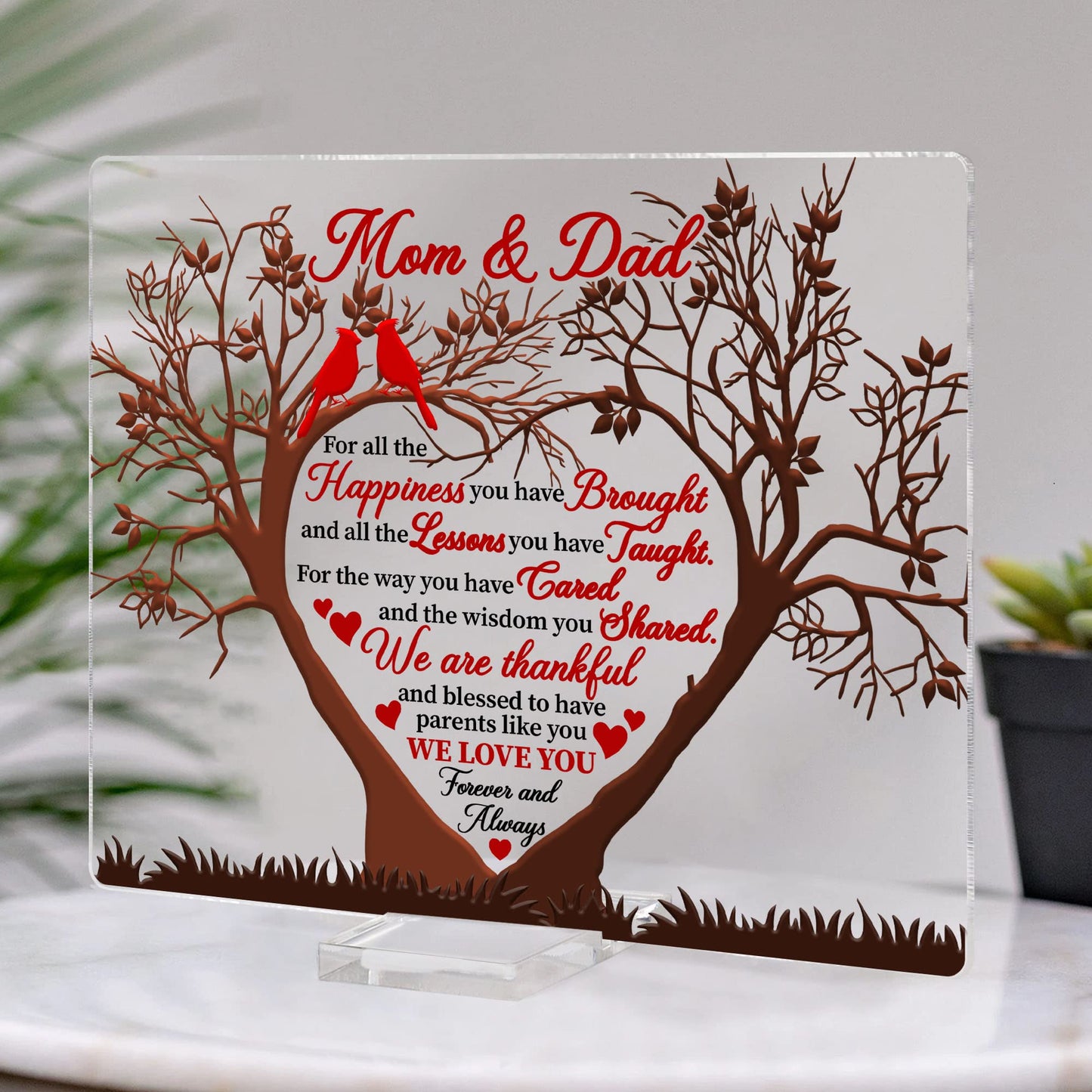 ARTSYWIX Mom & Dad Gifts from Daughter Son, To My Parents Acrylic Plaque, Thank You Mom & Dad Keepsake, Grateful Gift for Parents Mother-in-law, Bonus Mom Stepdad Present, Anniversary Wedding Gifts