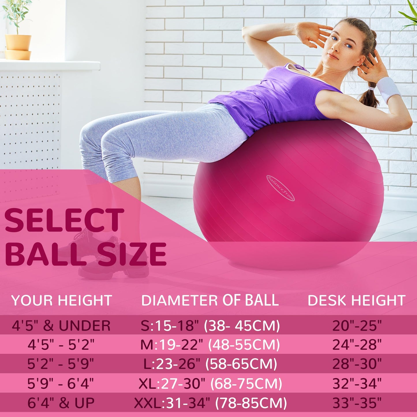 Fitvids Anti-Burst Slip Resistant Exercise Ball - 18-inch Pink, 2,000-Pound Capacity