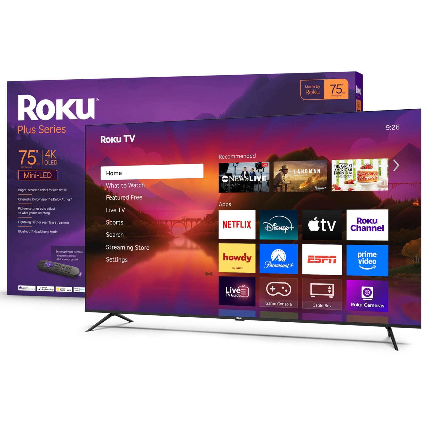 Roku Smart TV 2025 - 75-Inch Plus Series, Mini-LED TV - RokuTV with Enhanced Voice Remote - Flat Screen 4K QLED Television with