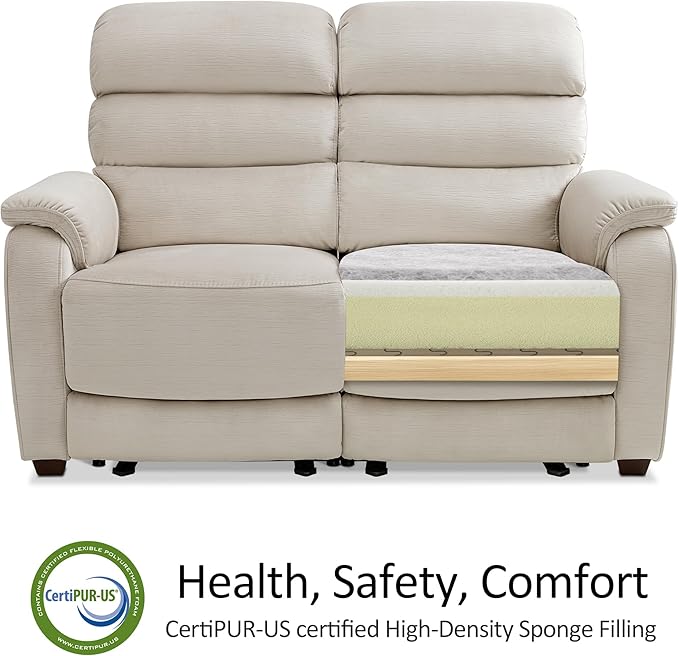 MCombo 61.6'' Wall Hugger Power Loveseat Recliner, Reclining Loveseat with Adjustable Headrest, USB Charge Ports, Wood Legs for Living Room, RVs, Small Spaces, Fabric ST258M1 (Loveseat, Beige)