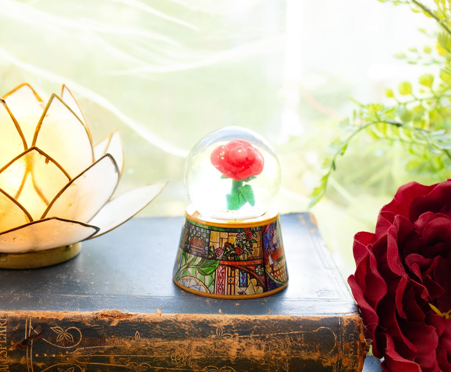 Disney Beauty and The Beast Mini Light-Up Adult Snow Globe with Glitter | 3 Inches Tall