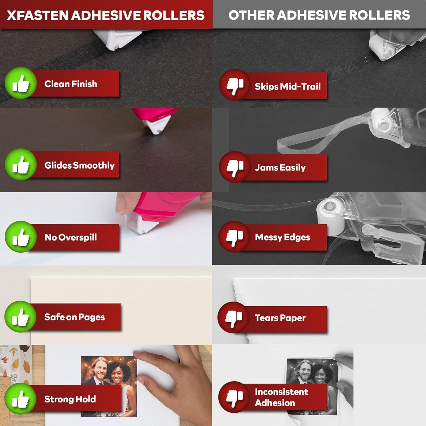 XFasten Glue Tape Roller for Scrapbooking 4-Pack Acid-Free Pink Double Sided Tape Roller for Crafts, Photos, Bullet and Junk Journaling Supplies - Scrapbook Adhesive Runner (0.3 in x 30 ft)