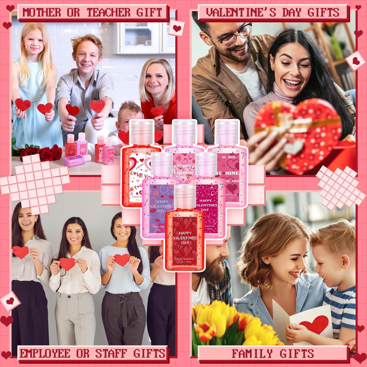 24 Pack Valentines Mini Hand Sanitizers Bulk Travel Size 1 oz Small Hand Sanitizer Gel Scented Heart Conversation Valentines Gifts Favor Galentines Day Gift Basket Stuffer Adult Teacher Women Wife
