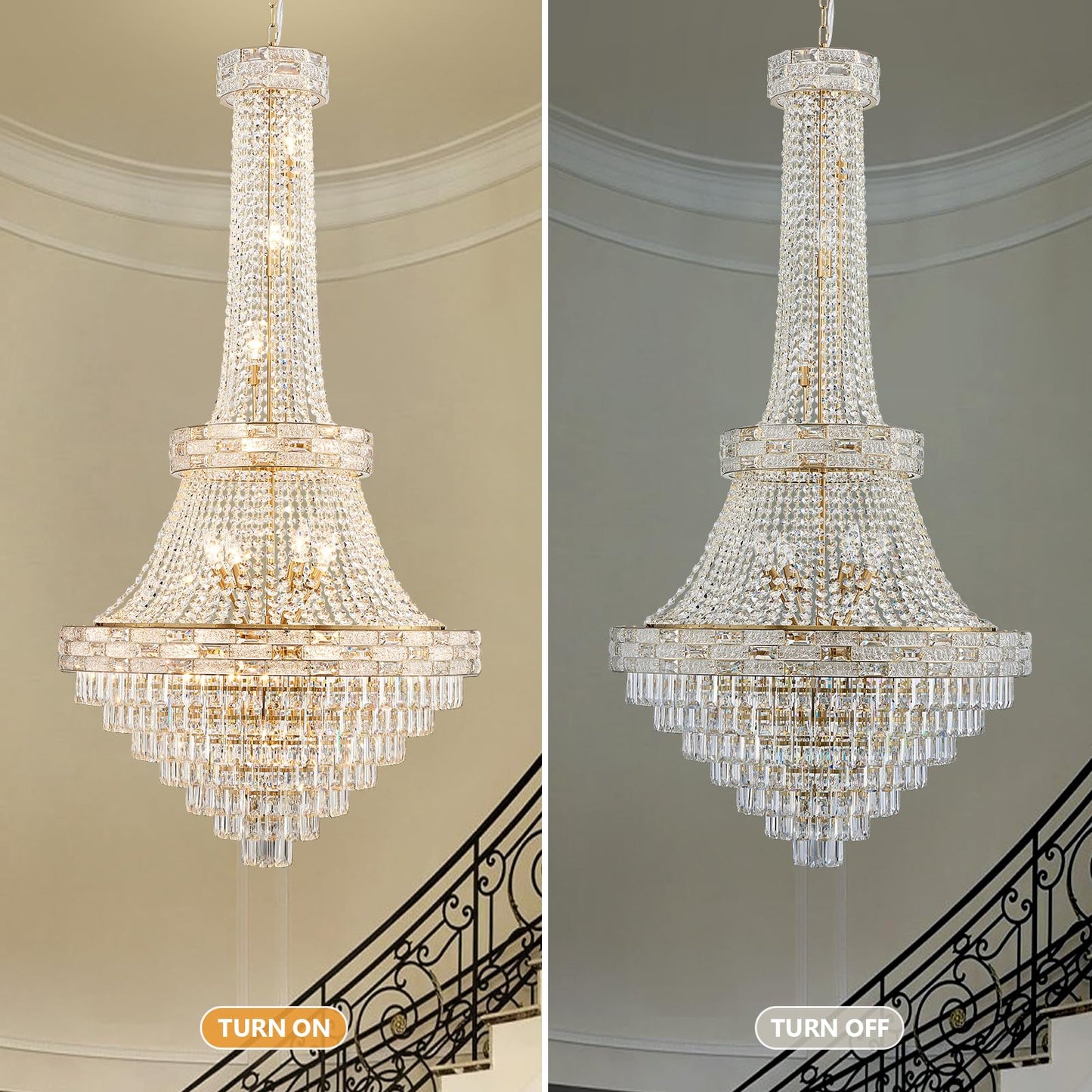 SHAOCHIAO 25-Light Gold Crystal Chandelier, 3-Layer High Ceiling Hanging Chandeliers Modern Large Chandeliers Light Fixture for High Ceilings,Entryway,Foyer,Staircase,Hallway,Living Room(H60 x D31)