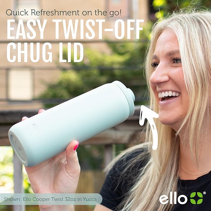 Ello Cooper Twist 18oz Kids Stainless Steel Water Bottle with Chug Lid | Leak Proof Double Walled and Vacuum Insulated | Fits Car Cupholder | Built in Carry Loop | Dishwasher Safe | Antigua