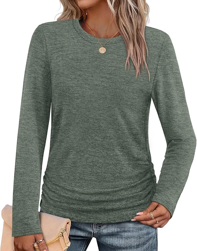 SAMPEEL Womens Sweaters Long Sleeve Shirts Fall Fashion 2025 Trendy Tops Ruched Outfits Winter Clothing