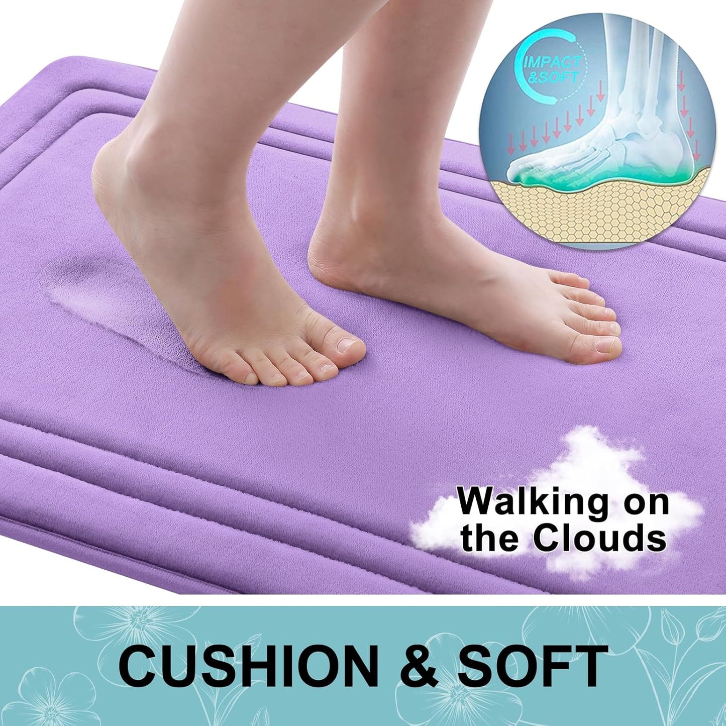 Grandaily Memory Foam Bath Mat Rug 30x20, Ultra Soft, Non-Slip and Absorbent Bathroom Rugs, Machine Wash Dry, Comfortable Bath Carpet for Bathroom Floor, Tub and Shower, Lavender