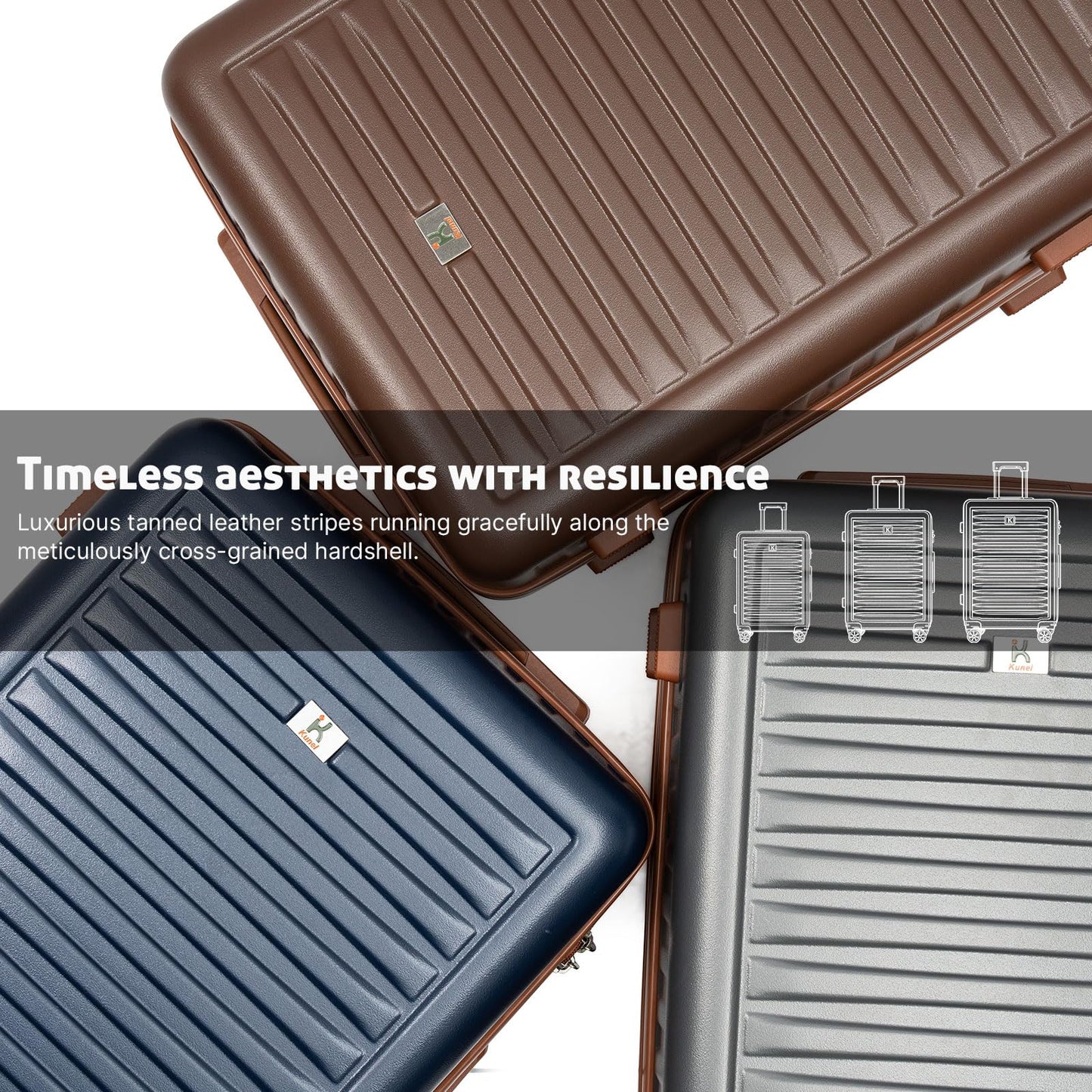 KUNEL Luggage Sets 5 Piece Suitcases with Wheels,ABS Hard Case Suitcases with Spinner Wheels, TSA Lock, Durable Travel Luggage