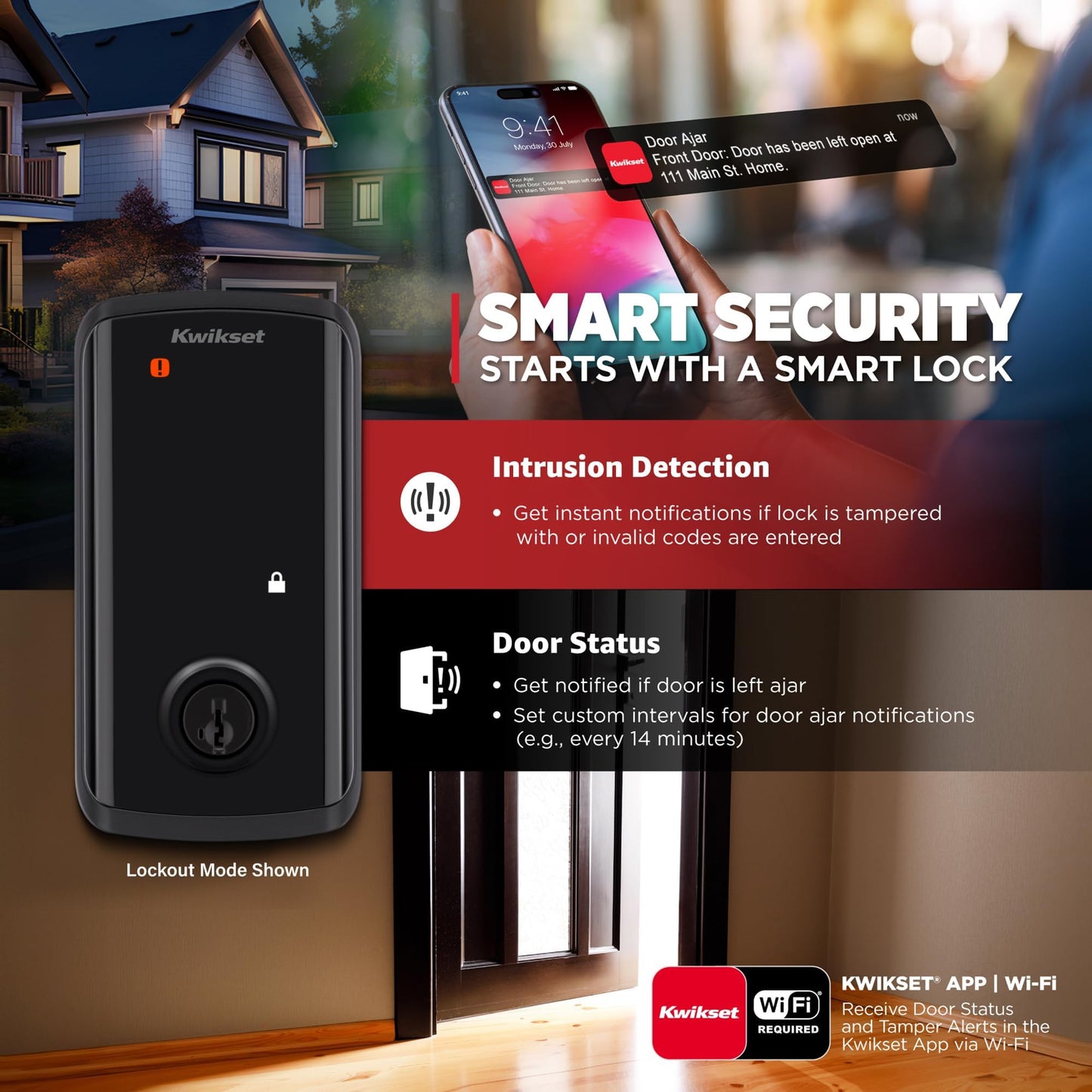 Kwikset Halo Select Plus Matte Black Touchscreen Apple Home Keys Tap-to-Unlock, Wi-Fi and Matter Enabled Smart Lock Deadbolt with Door Status Sensor and Intrusion Detection