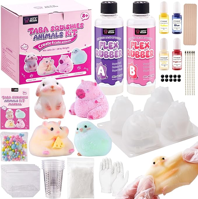 LET'S RESIN Flex Rubber for Taba Squishy Kit, All-in-one Beginner Kit for Squishy Maker, with 16oz Silicone Gel, Hamster/C...