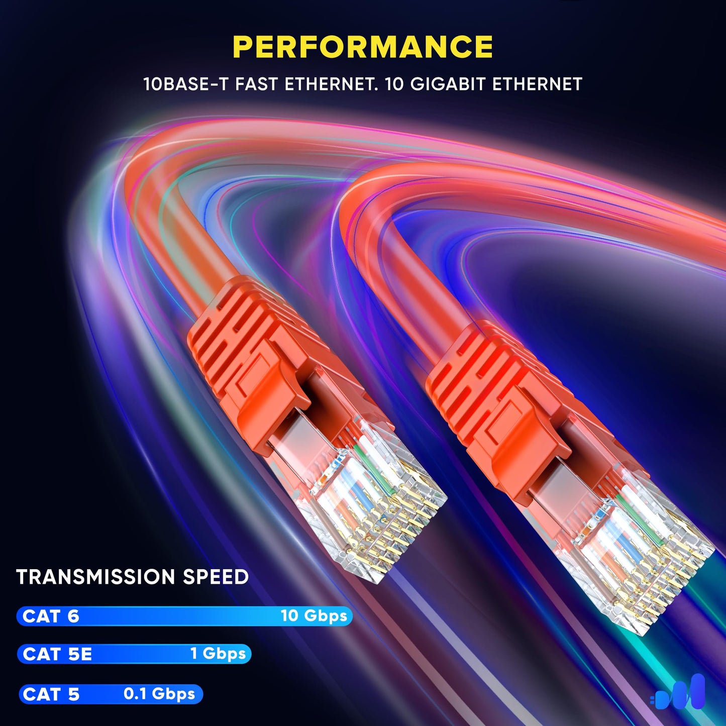 Maximm Cat 6 Ethernet Cable - 25 Ft High-Speed Lan & Internet Patch Cable, Utp, 10Gbps, 550Mhz - Orange
