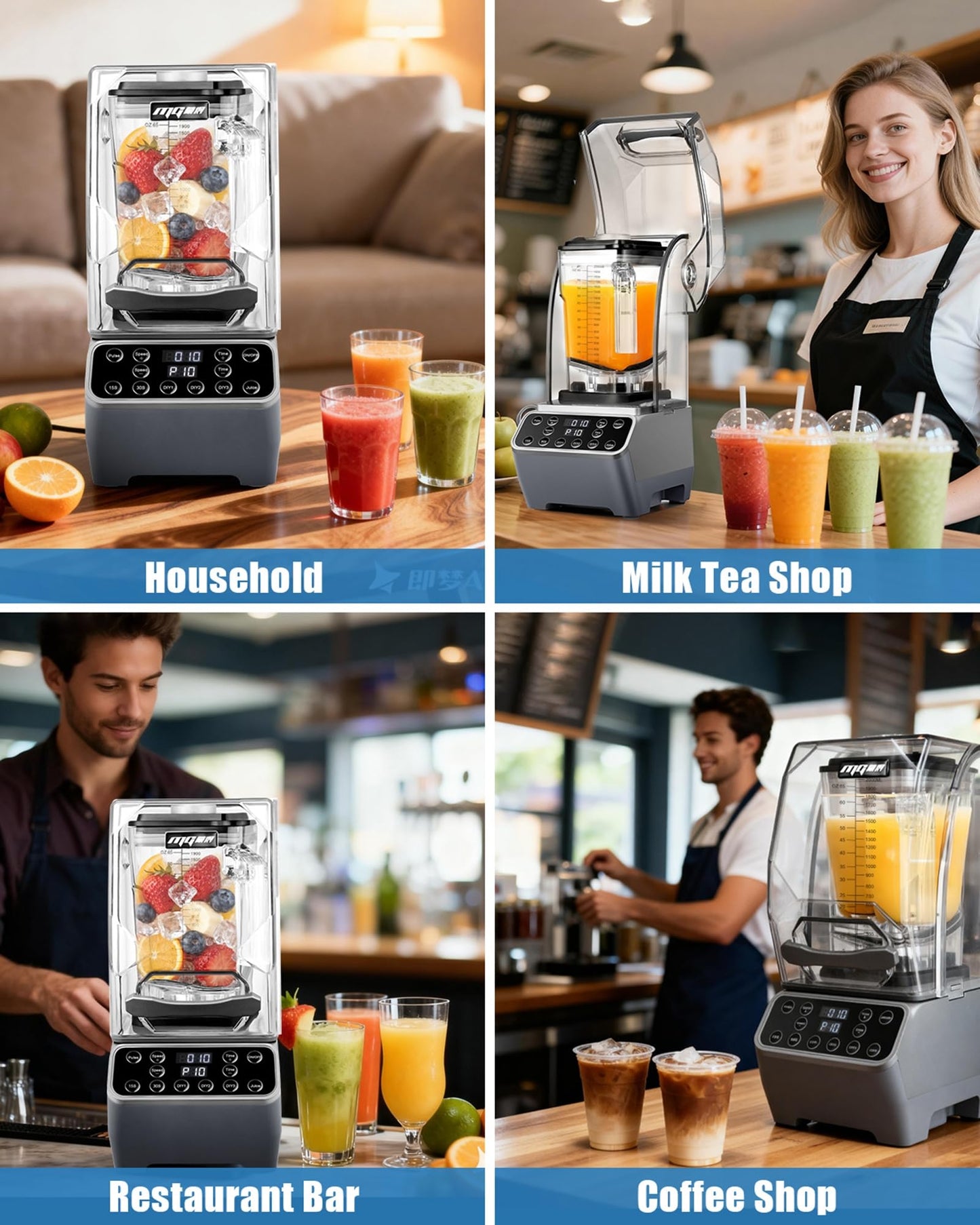 MOGAN Commercial Blender with Sound Shield, 2200W Quiet Smoothie Blender, 65oz Heavy Duty Industrial Professional Mixer for Kitchen & Restaurant, 10 Speeds, Self-Cleaning