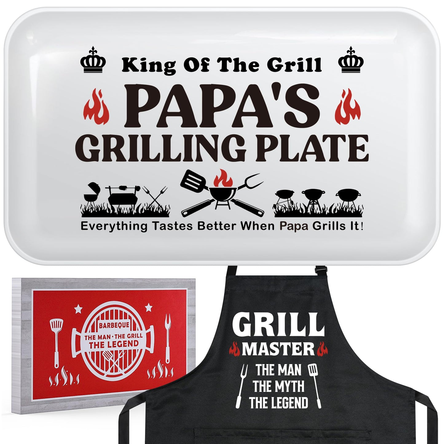 Papa Gifts,Christmas Birthday Gifts for Dad from Daughter Son,Best Papa Gift from Grandkids,Great Dad Grandpa Grandparents Present from Granddaughter Grandson,Funny BBQ Grilling Platter with Apron Set