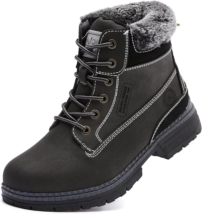 ANJOUFEMME Womens Hiking Snow Winter Boots - Waterproof Work Ankle Boots for Women Comfortable Warm Fur Boots for Backpack...