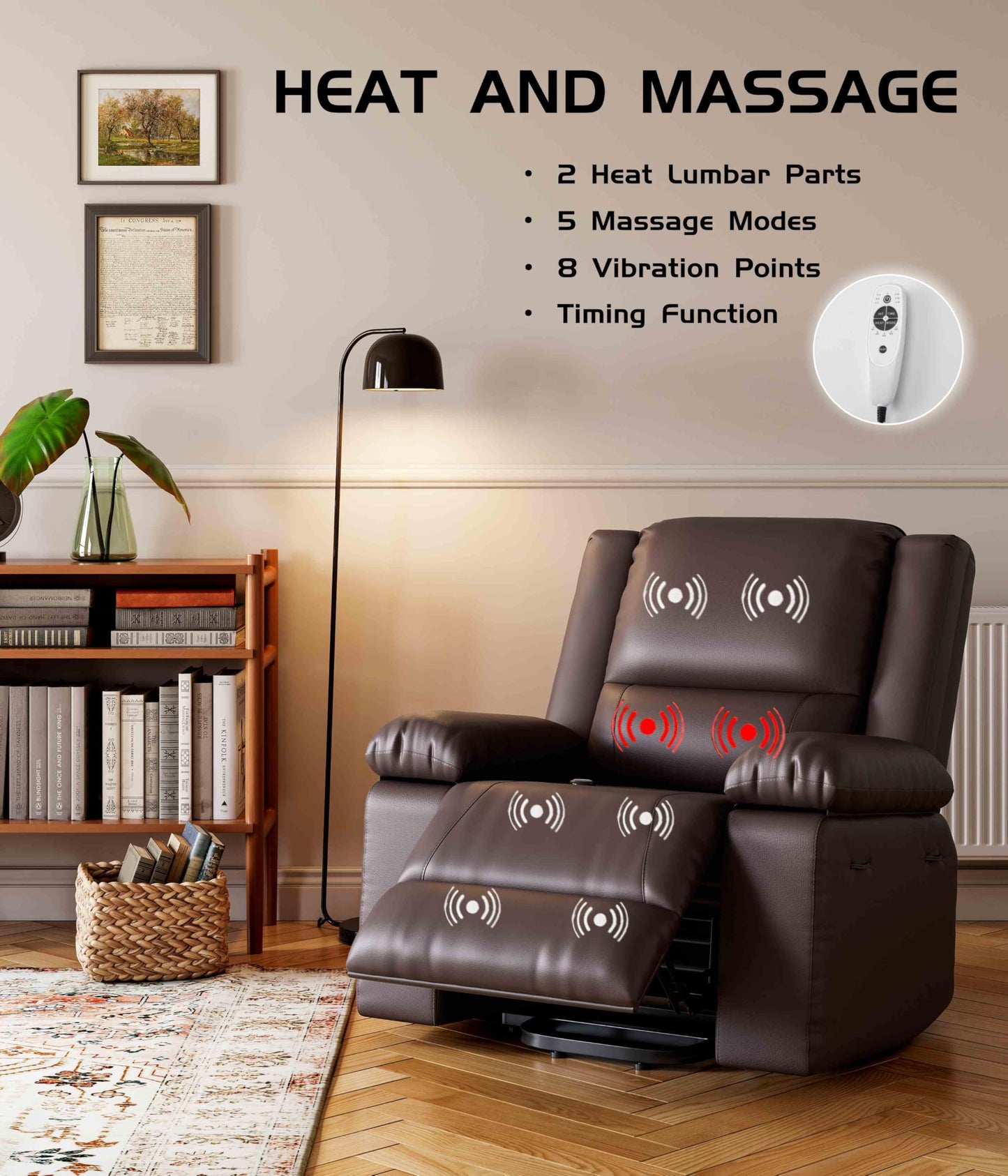 GarveeHome Power Lift Recliner Chair - Heat and Massage, Adjustable Back and Legs, Pu Leather Electric Lift Chair Designed for The Elderly and People with Mobility Impaired