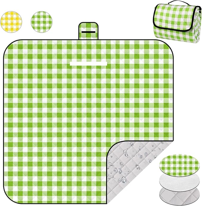 XEHAHOSH 78.7''x78.7'' Extra Large Picnic Beach Blankets, 3 Layers Plaid Waterproof Thickened Foldable Camping Blanket, Al...