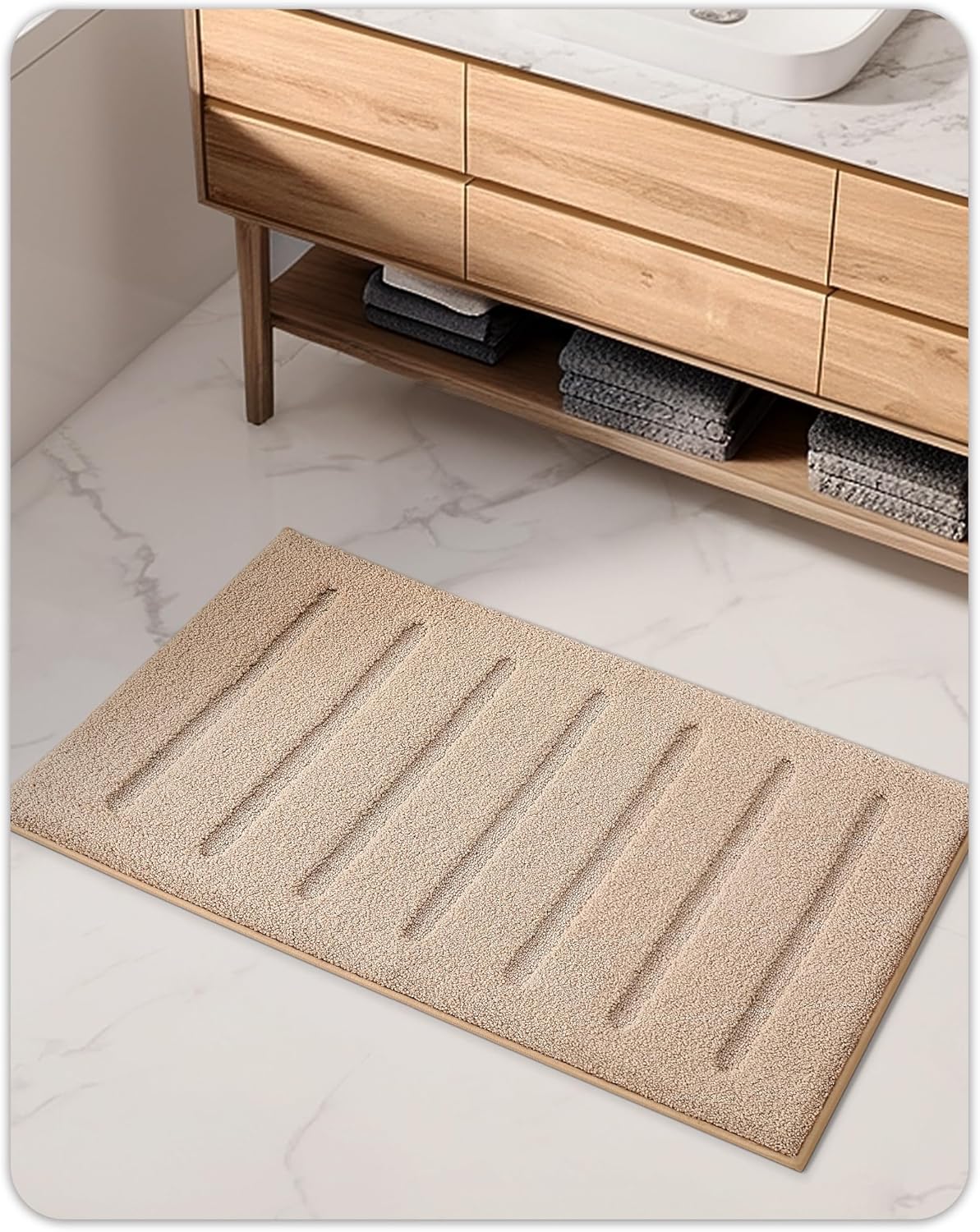 Color&Geometry Ultra Soft Plush Bathroom Rugs Non Slip Washable Bath Mat with Rubber Backing, Fluffy Absorbent Machine Carpet for Bathroom Floor, Tub and Shower, 24"x44", Khaki