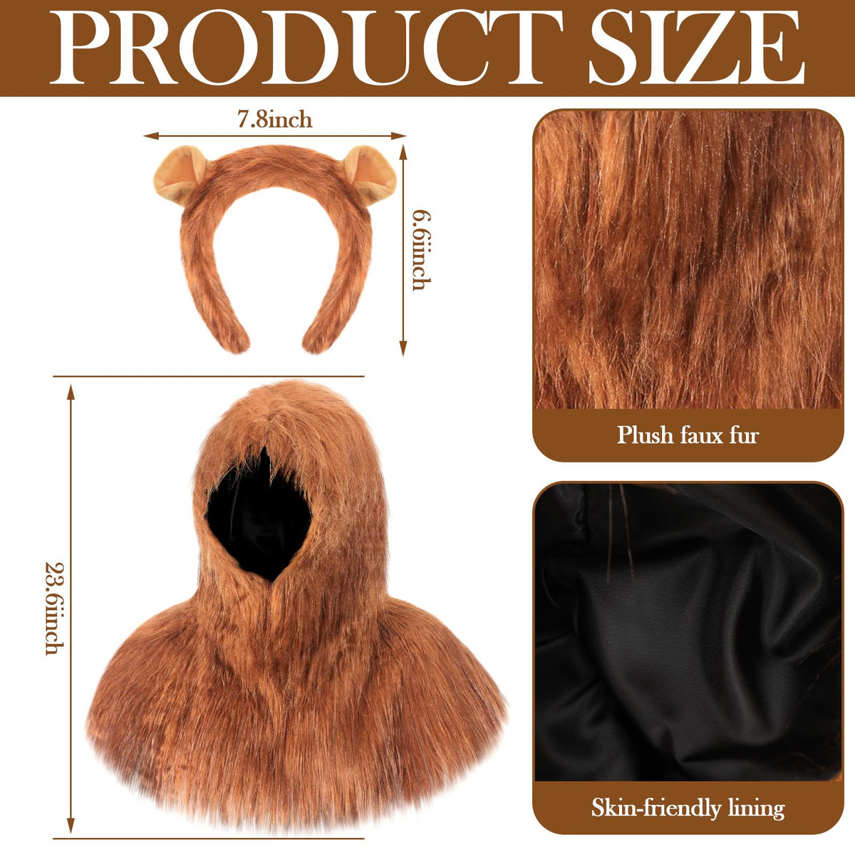 Suncalla Halloween Lion Mane Costume Accessories for Adult Animal Themed Costume Include Plush Mask Lion Ears Headband for Halloween Cosplay