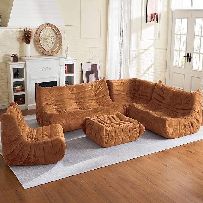 HABUTWAY Bean Bag Chair, Giant Bean Bag Chairs for Adults, Bean Bag Sofa with Filler Faux Fur, Memory Foam Bean Bag Couches Fireside Lazy Sofa for Living Room, Bedroom, Office (Brown)