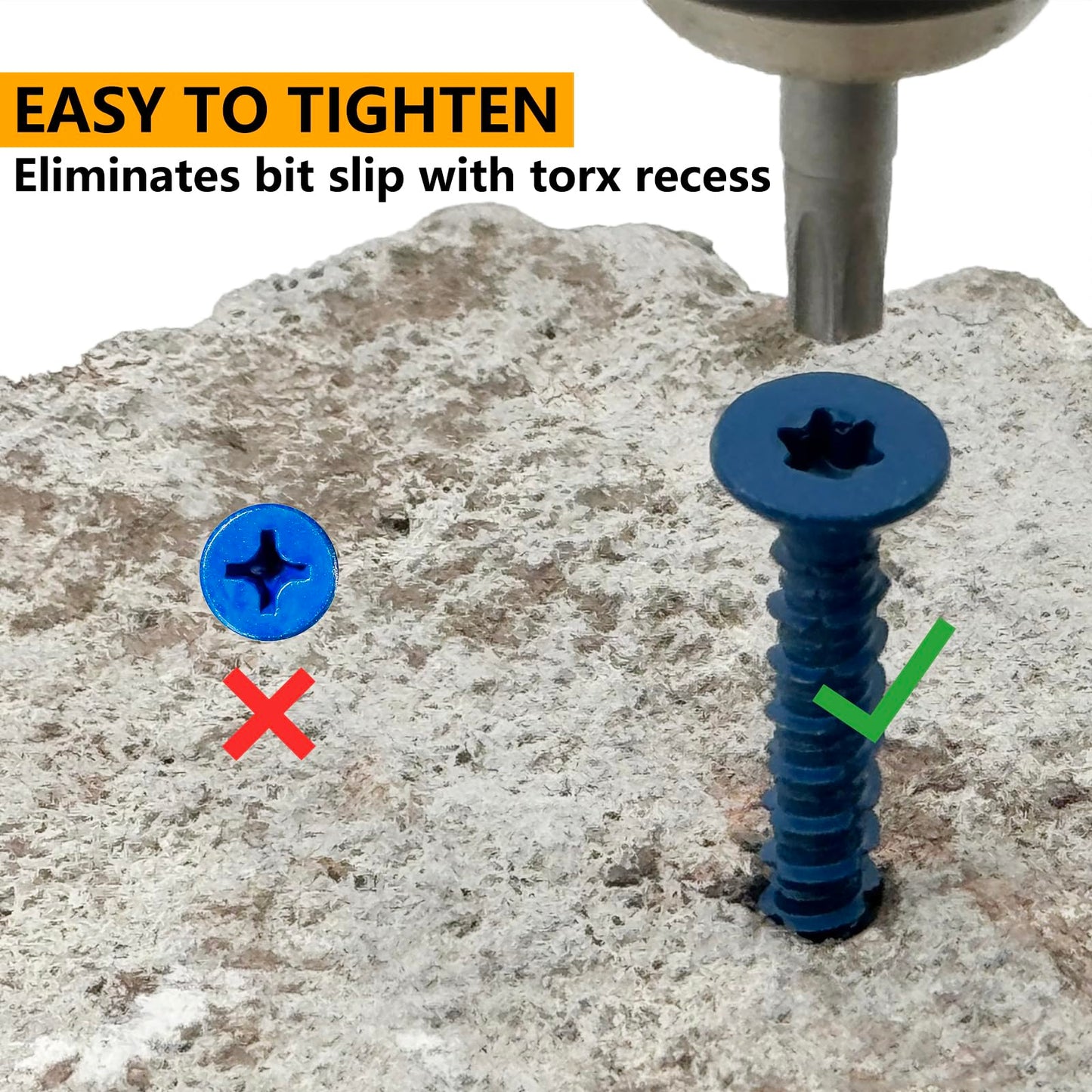 Allkeen 1/4" x 2-1/4" Concrete Screws, Anchoring to Masonry, Brick, Block, Cement or Stucco, 30PCS